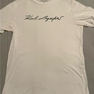 Karl Lagerfeld White Crewneck T-Shirt with Black Script Logo